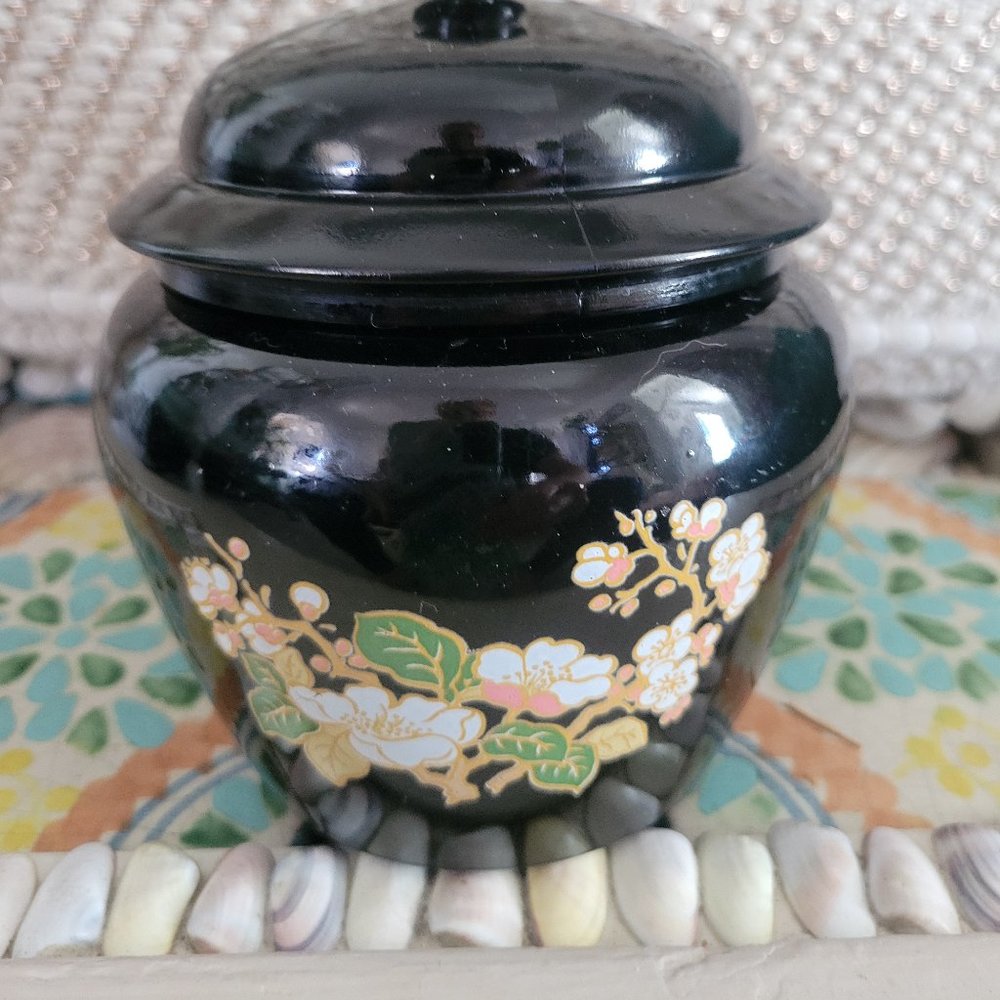 Vintage Avon Black Glass Lidded Ginger Jar